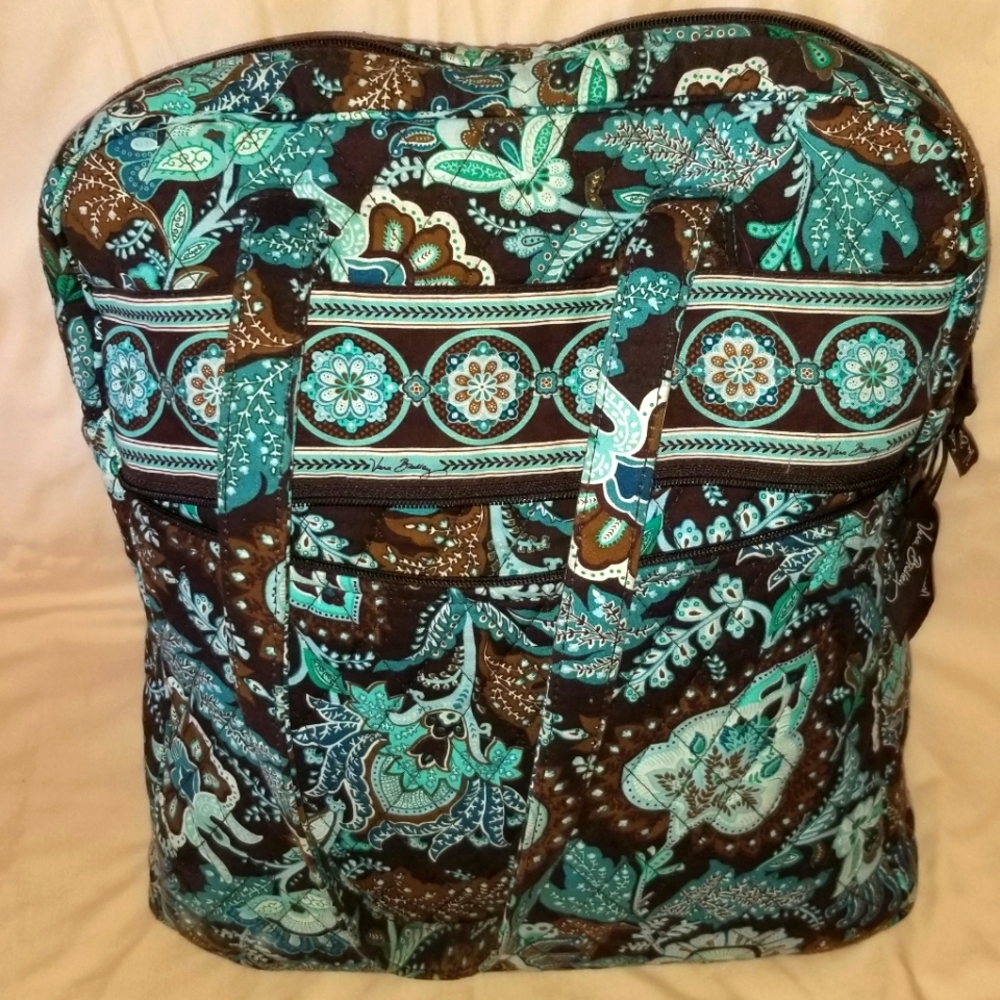 Large Vera Bradley zip tote in blue and aqua mixed pattern Java Blue